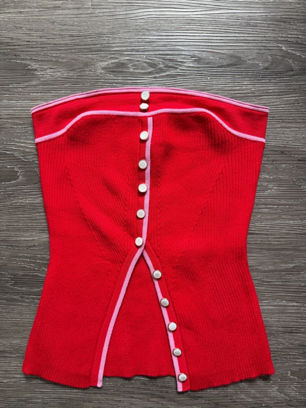 Rich & Famous Red Strapless Corset Tank with Pink Trim